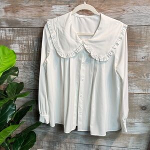 Elegant White Ruffle Collar Blouse